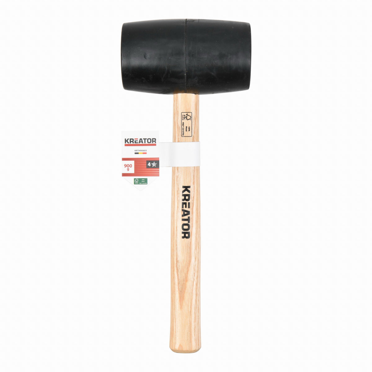 KREATOR Kladivko gumové, čierne, drevená násada 900 g KRTH90603