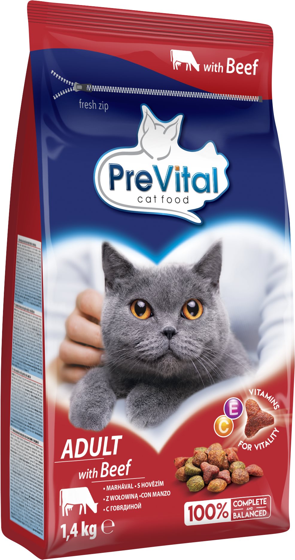PreVital granule s hovädzím pre dospelé mačky 1,4 kg