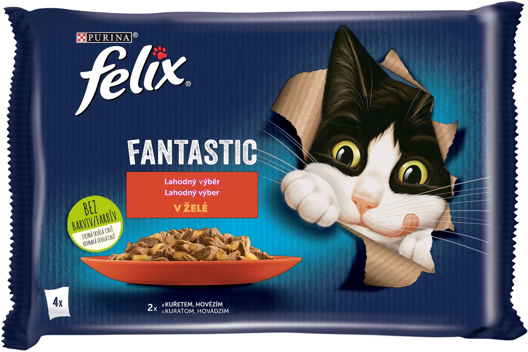Felix Fantastic kapsičky pre mačky hovädzie, kura v želé 4x 85 g