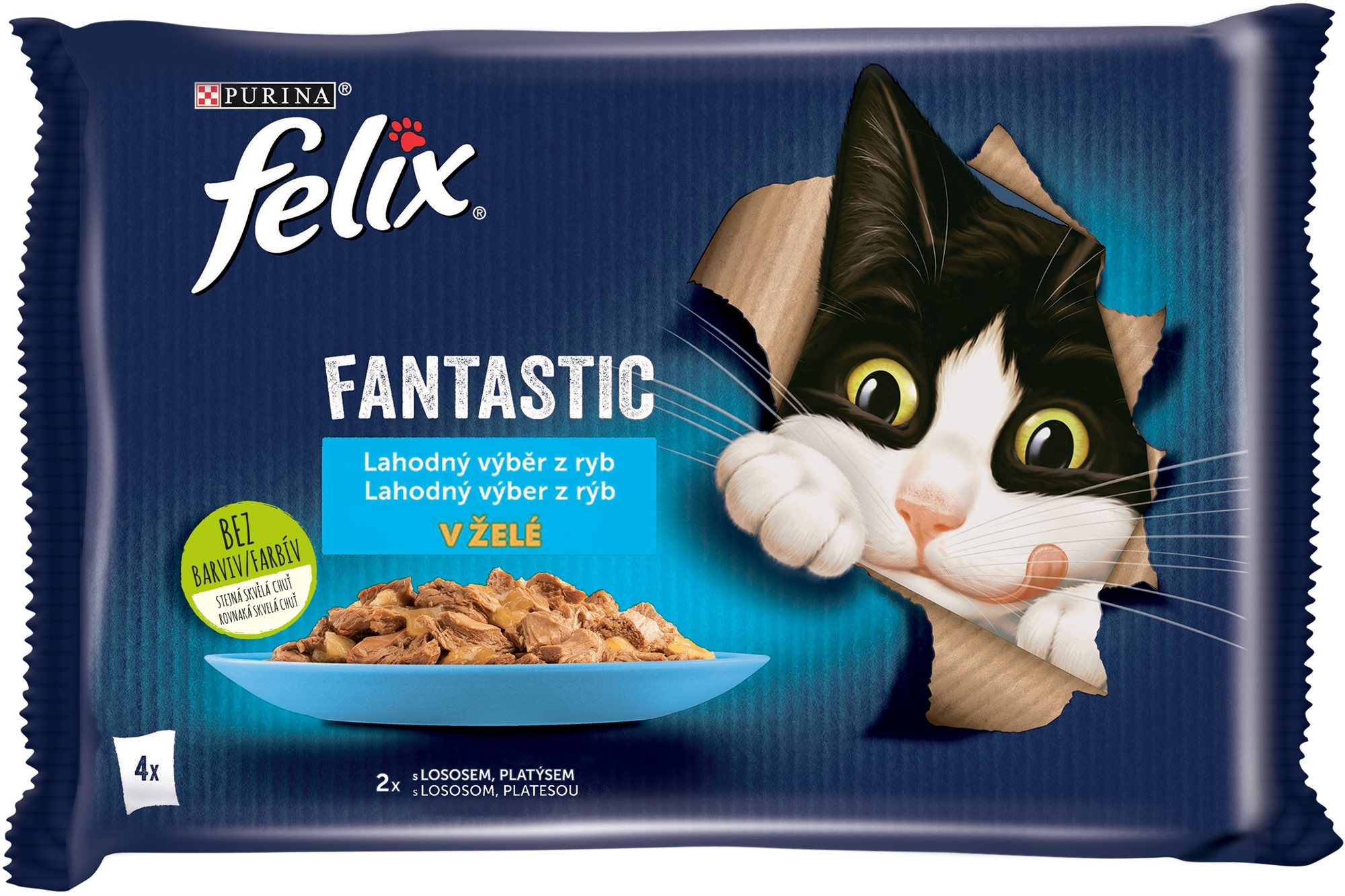 Felix Fantastic kapsičky pre mačky losos, platesa v želé 4x 85 g