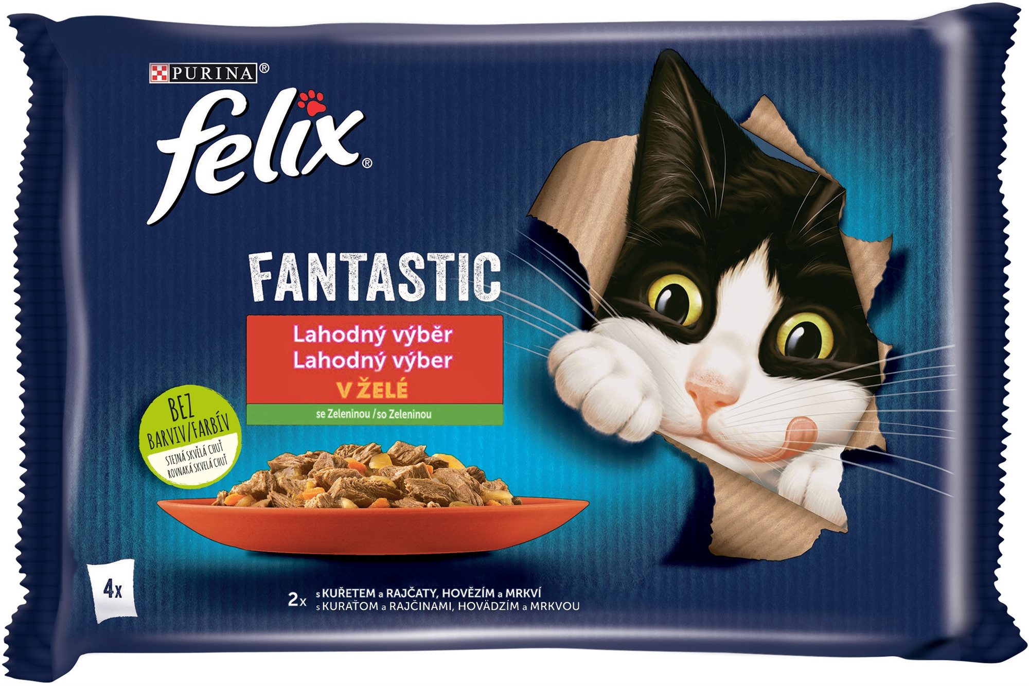 Felix Fantastic kapsičky pre mačky kura, hovädzie 4x 85 g