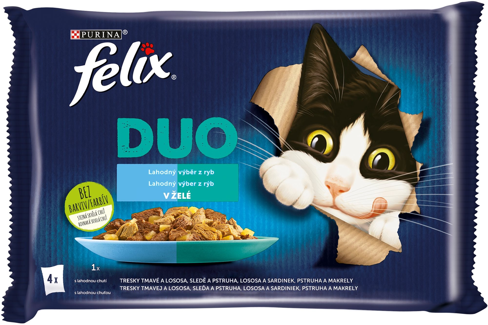 Felix Fantastic DUO treska a losos, losos a sardinky, sleď a pstruh, pstruh a makrela 4x 85 g