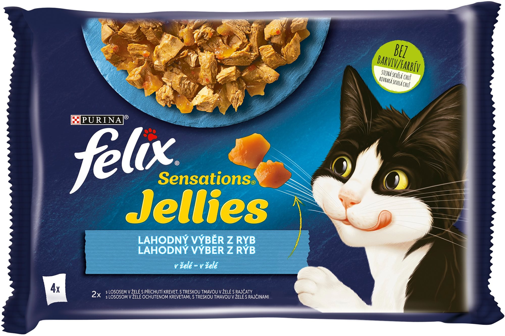Felix Sensations Jellies kapsičky pre mačky losos, treska v želé 4× 85 g