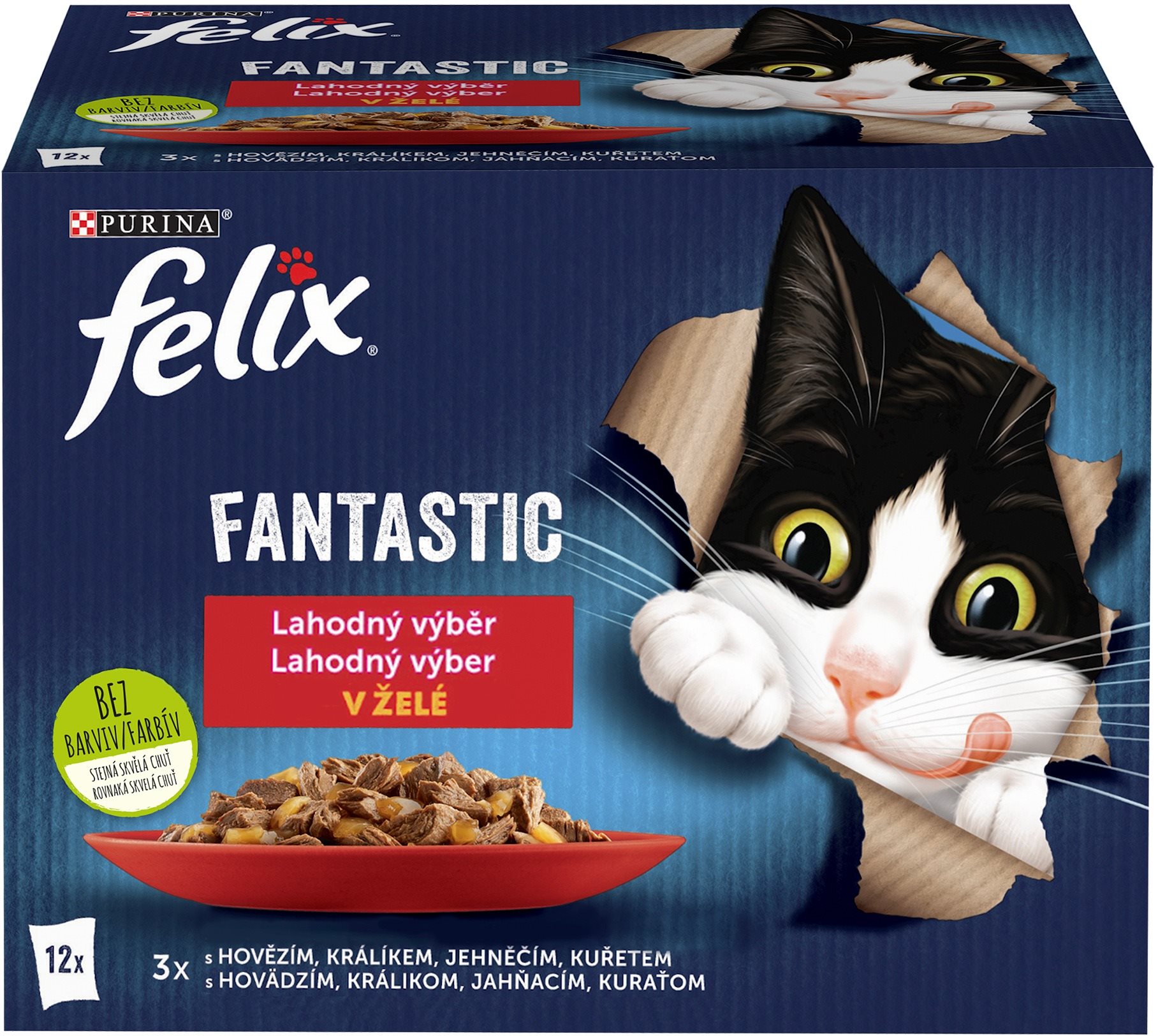 Felix Fantastic kapsičky pre mačky kura, hovädzie, králik, jahňacie v želé 12x 85 g