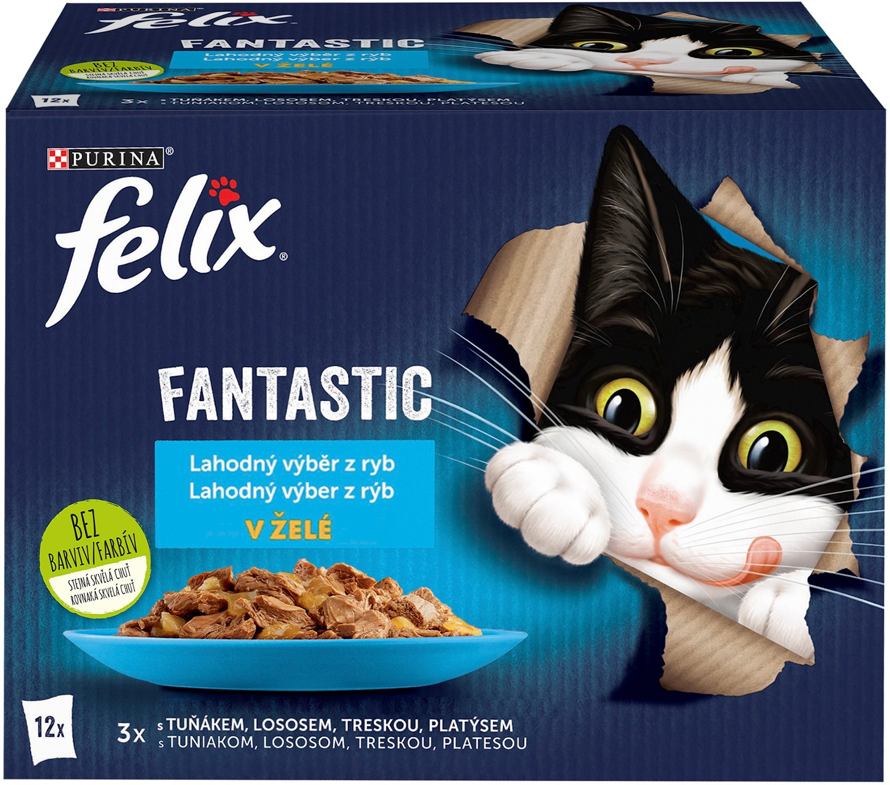 Felix Fantastic kapsičky pre mačky losos, platesa, tuniak, treska v želé 12x 85 g