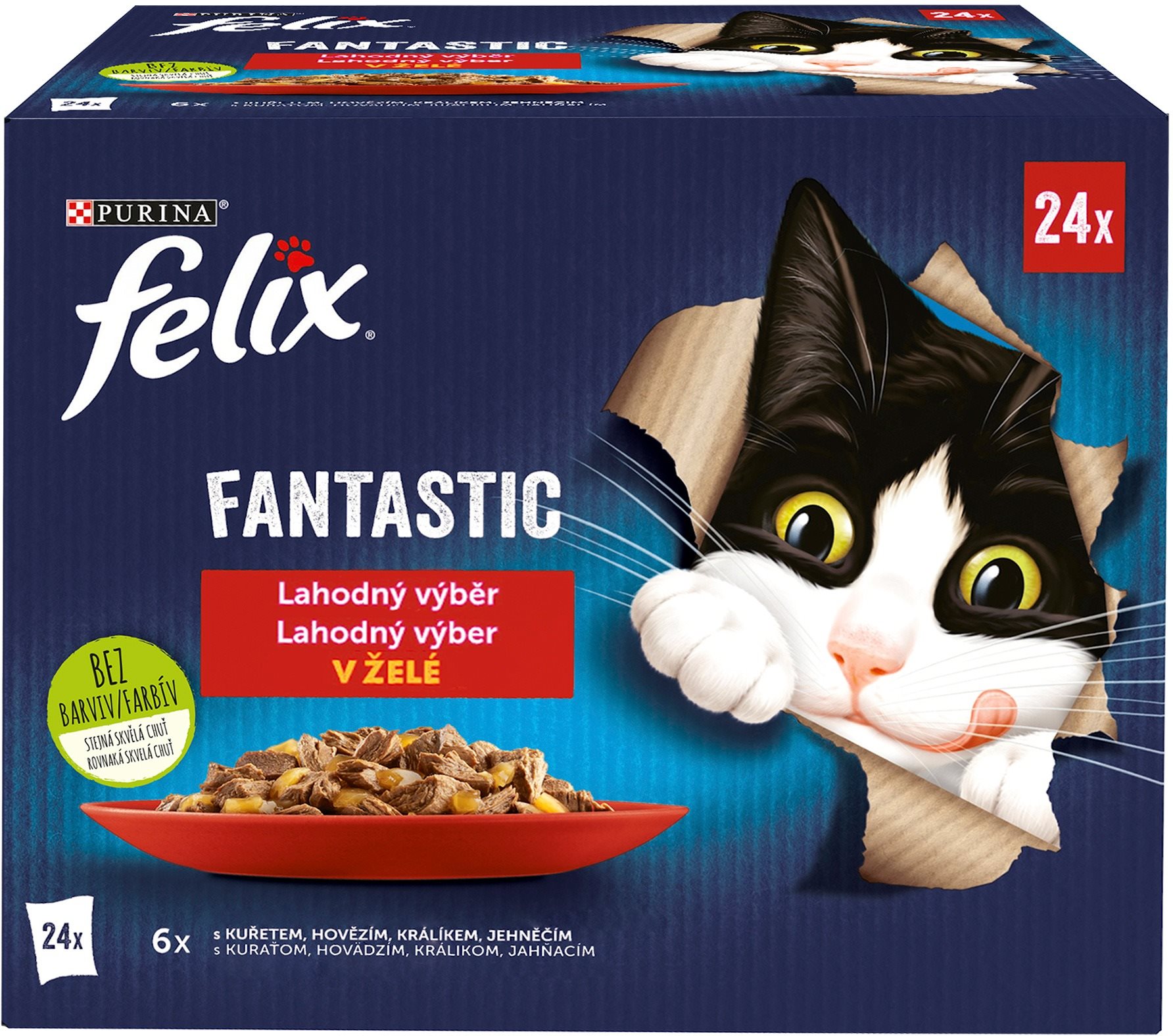 Felix Fantastic kapsičky pre mačky kura, hovädzie, králik, jahňacie v želé 24x 85 g