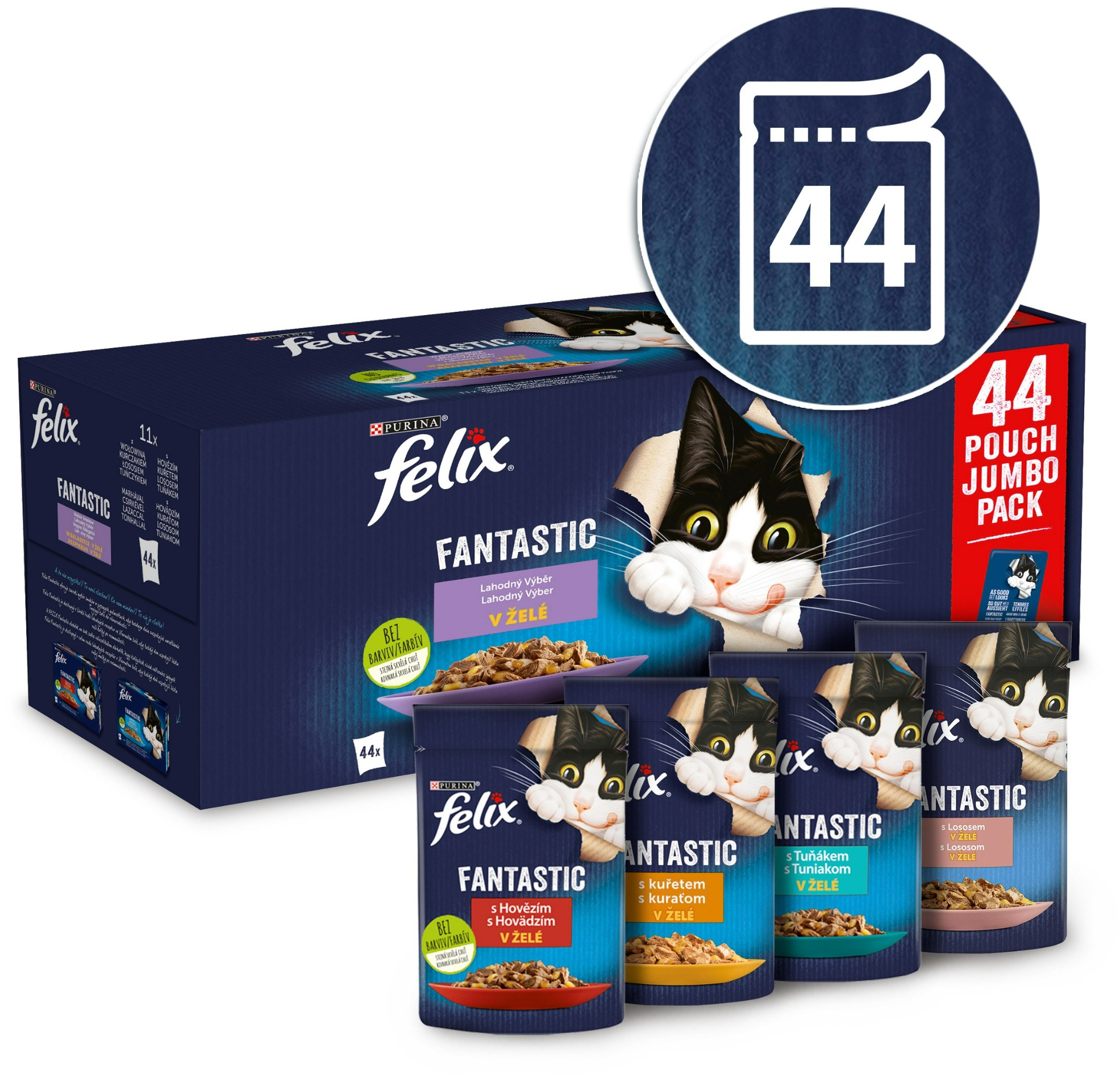 Felix Fantastic kapsičky pre mačky hovädzie, kura, losos, tuniak v želé 44x 85 g