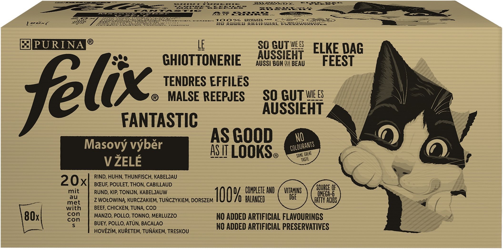 Felix Fantastic kapsičky pre mačky hovädzie, kura, tuniak, treska v želé 80x 85 g