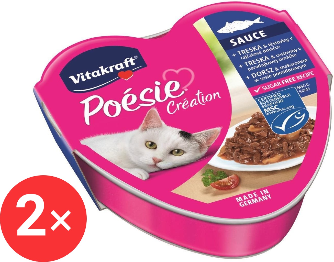 Vitakraft Cat mokré krmivo Poésie Création treska, cestoviny, paradajka 2× 85 g