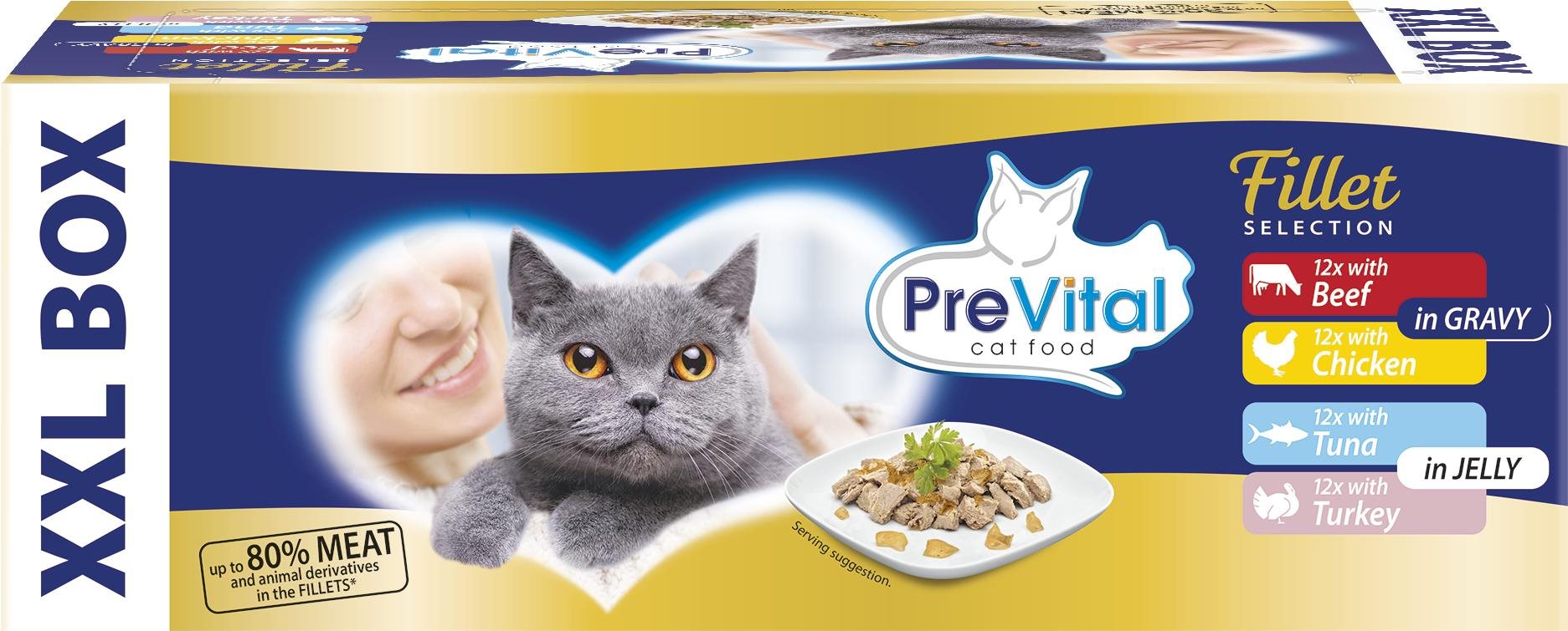 Prevital XL Box filetky mäsový výber v želé a omáčke 48× 85 g