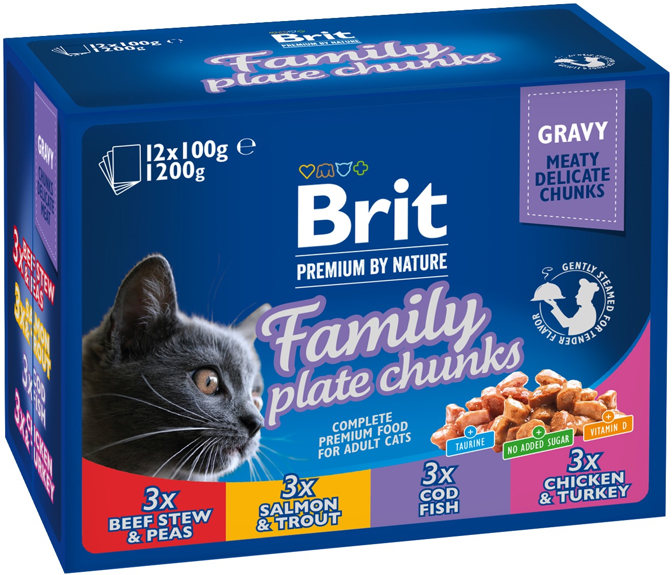 Brit Premium by Nature Cat Pouch Family Plate 1200 g (12× 100 g)
