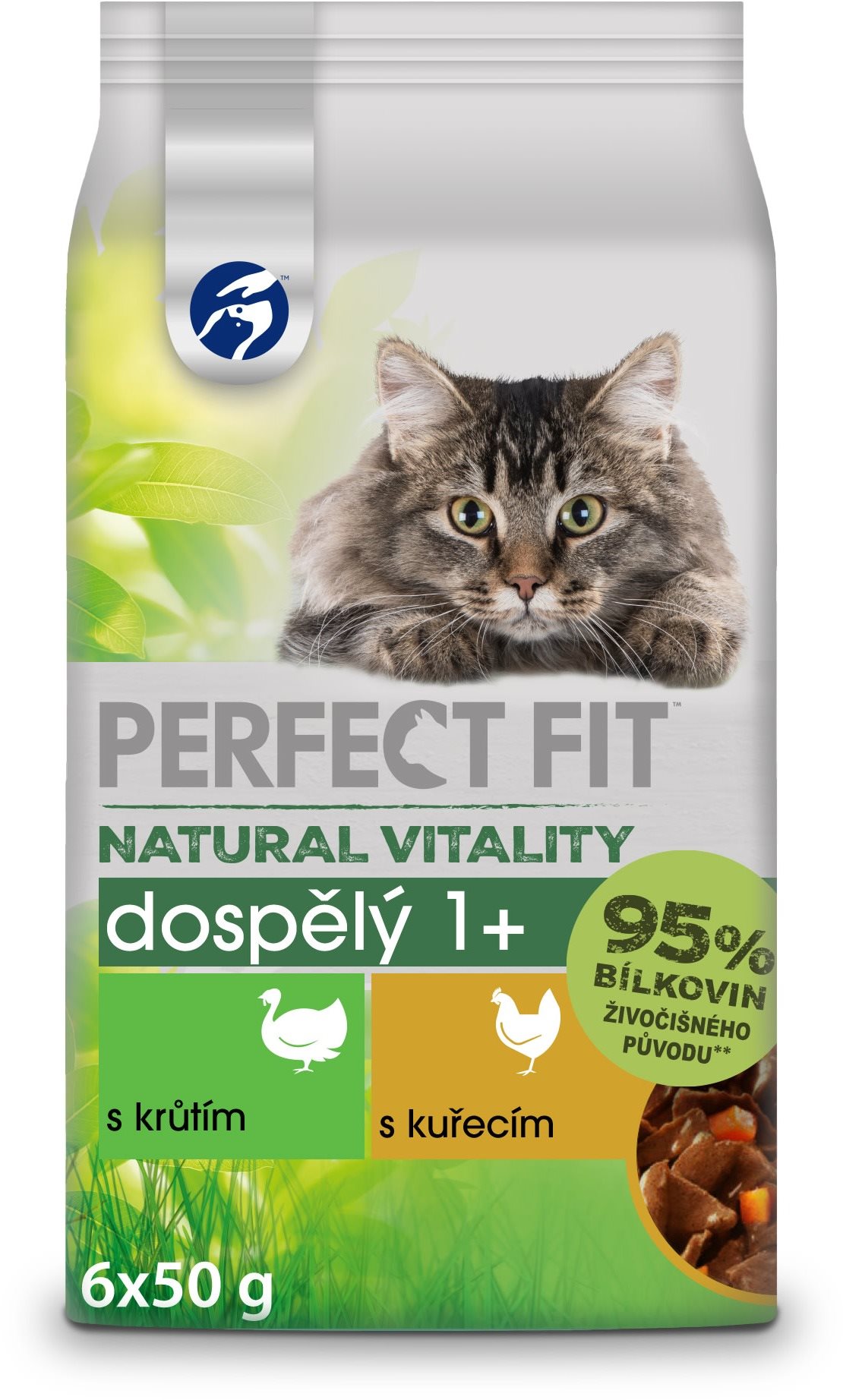 Perfect Fit Natural Vitality kapsičky s morčacím a kuracím mäsom pre dospelé mačky 6× 50 g