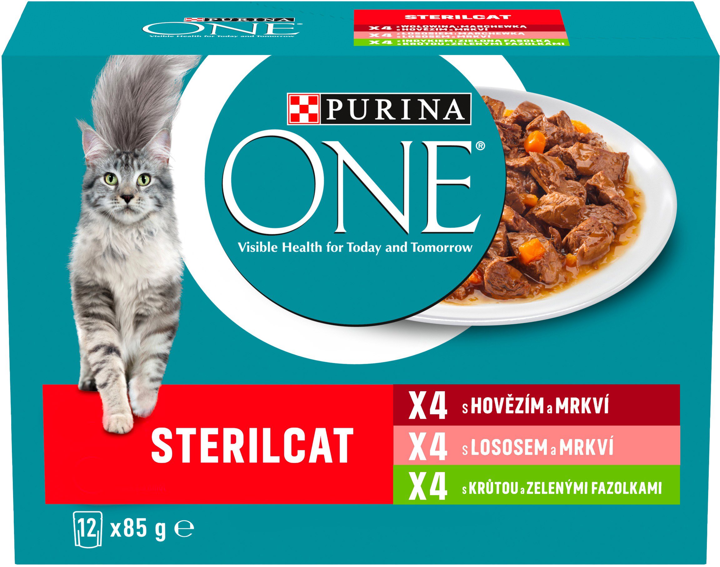 Purina ONE Sterilised kapsičky pre mačky hovädzie, losos, morka v šťave 12× 85 g