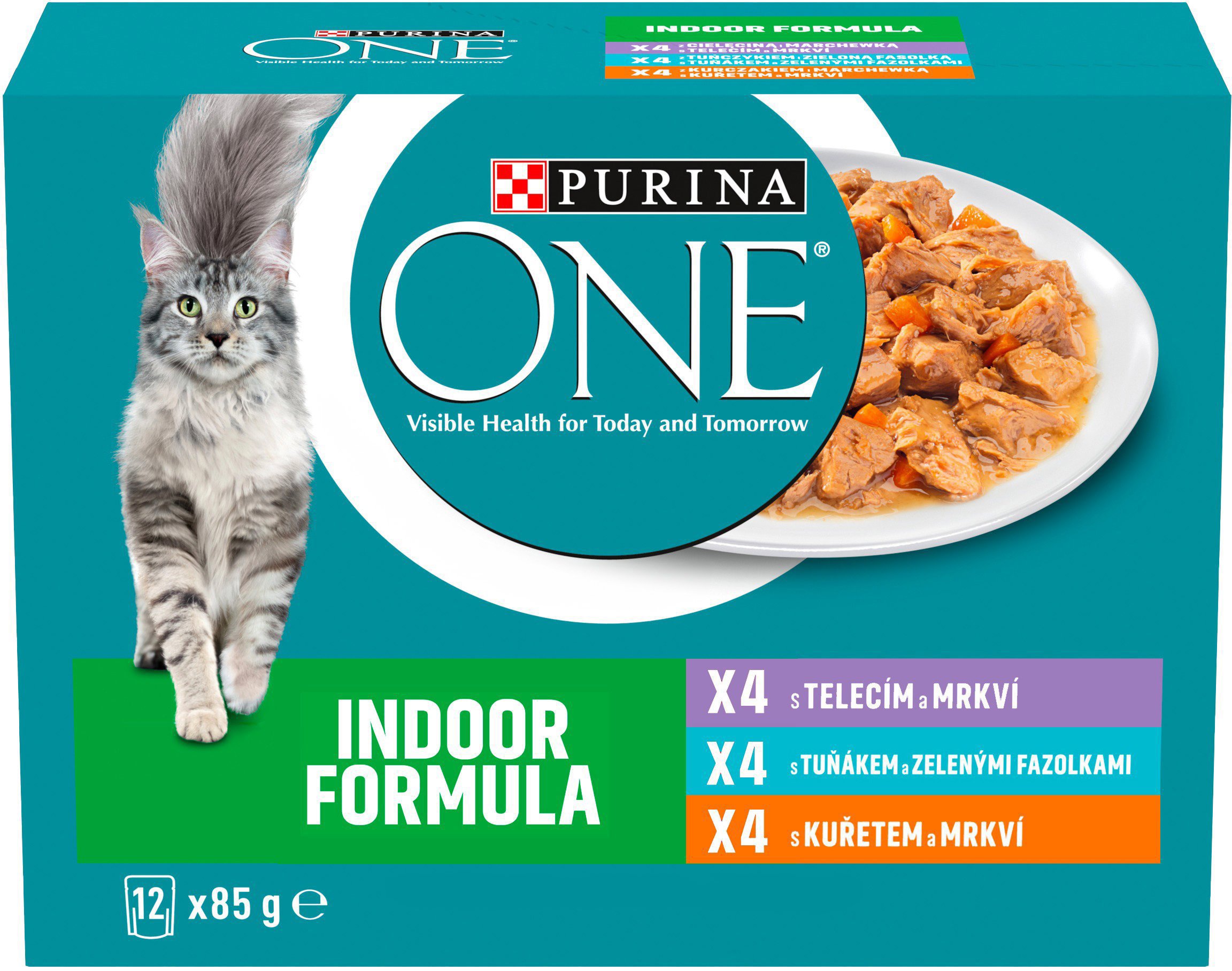 Purina ONE Indoor kapsičky pre mačky kura, tuniak, teľacie v šťave 12× 85 g
