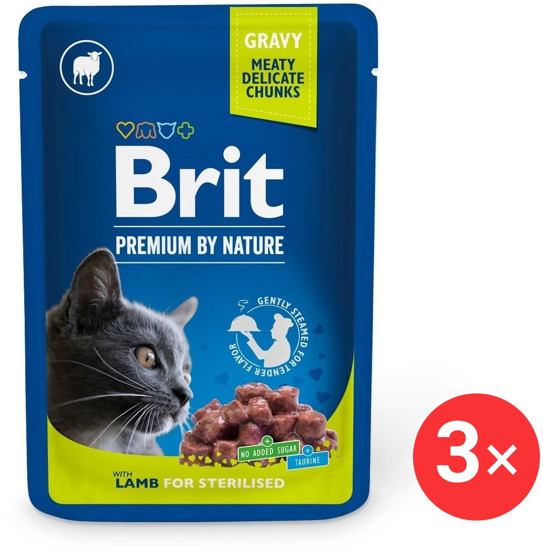 Brit Premium by Nature Cat Pouches Lamb for Sterilised 3× 100 g