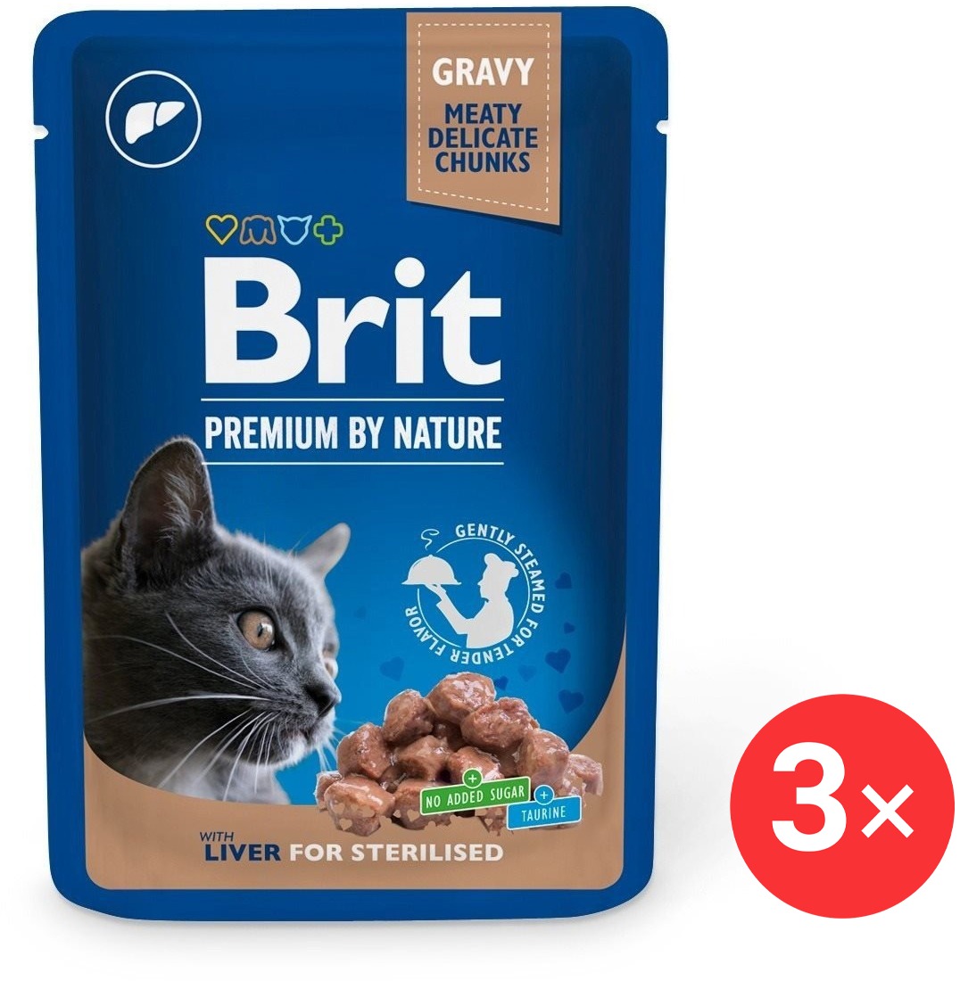 Brit Premium by Nature Cat Pouches Liver for Sterilised 3× 100 g