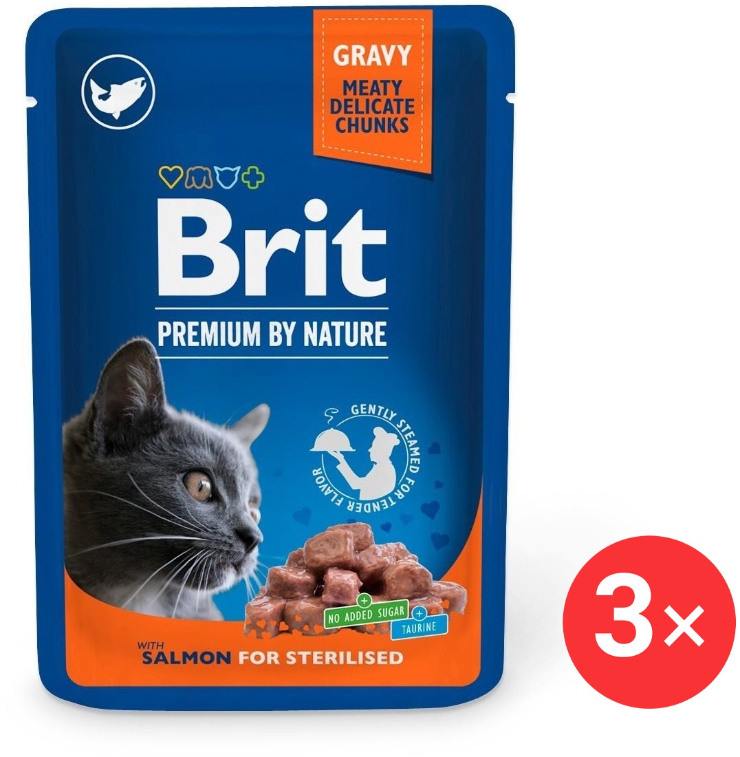 Brit Premium by Nature Cat Pouches Salmon for Sterilised 3× 100 g