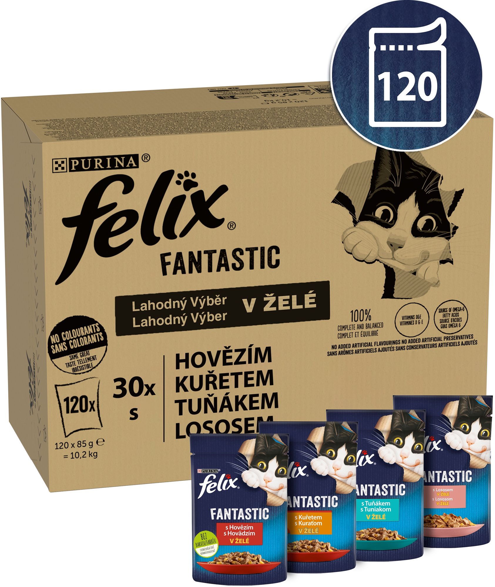 Felix Fantastic kapsičky pre mačky hovädzie, kura, tuniak, losos 120× 85 g