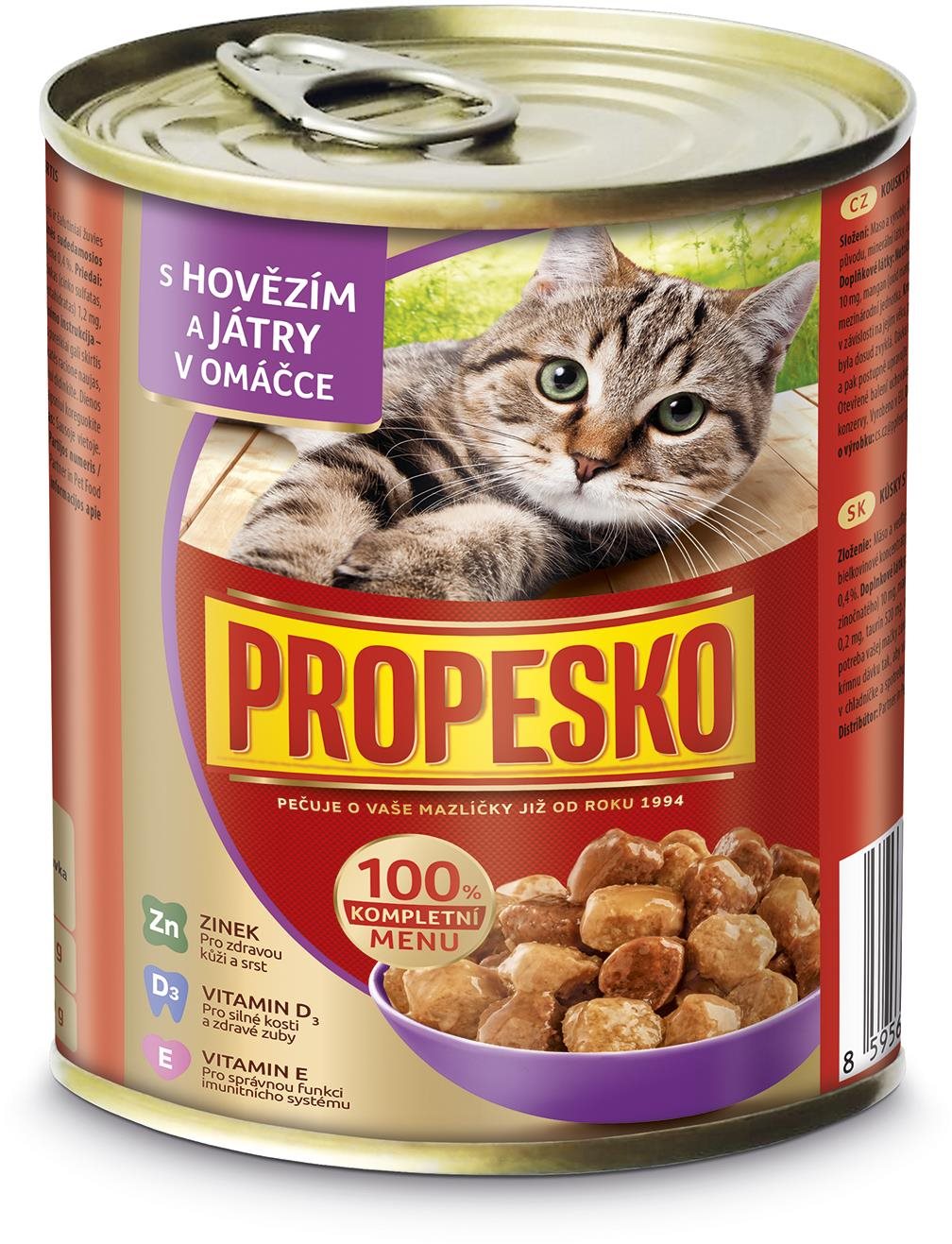 Propesko konzerva pre mačky s hovädzím a pečeňou v omáčke 830 g