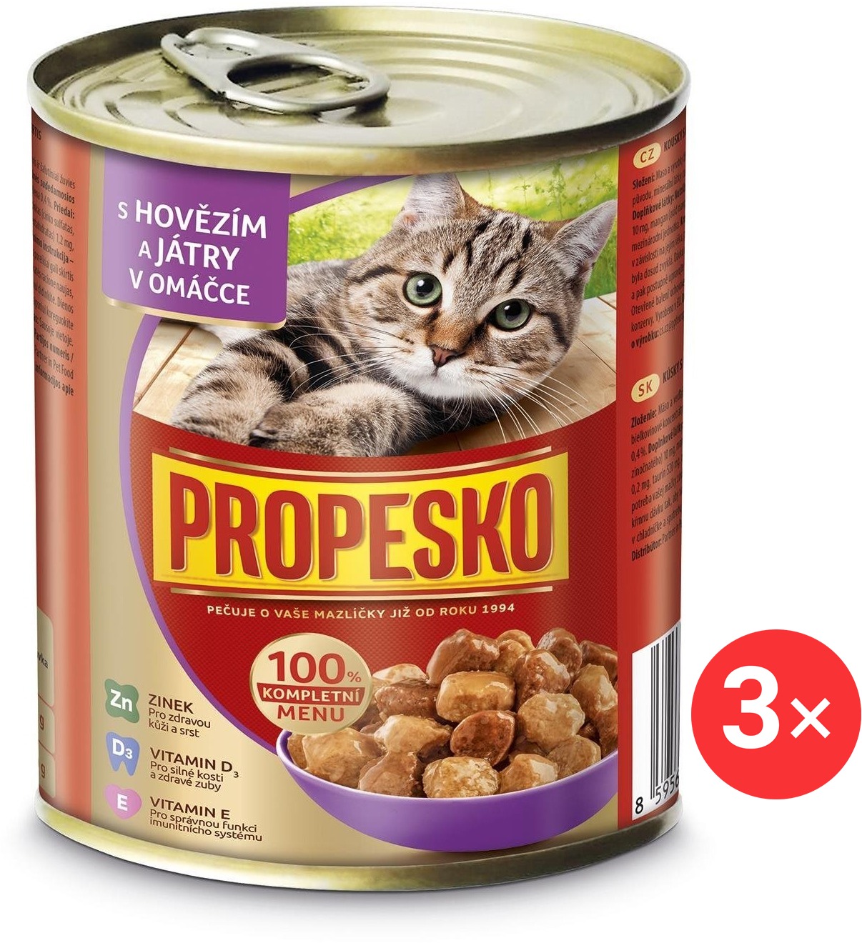 Propesko konzerva pre mačky s hovädzím a pečeňou v omáčke 3× 830 g