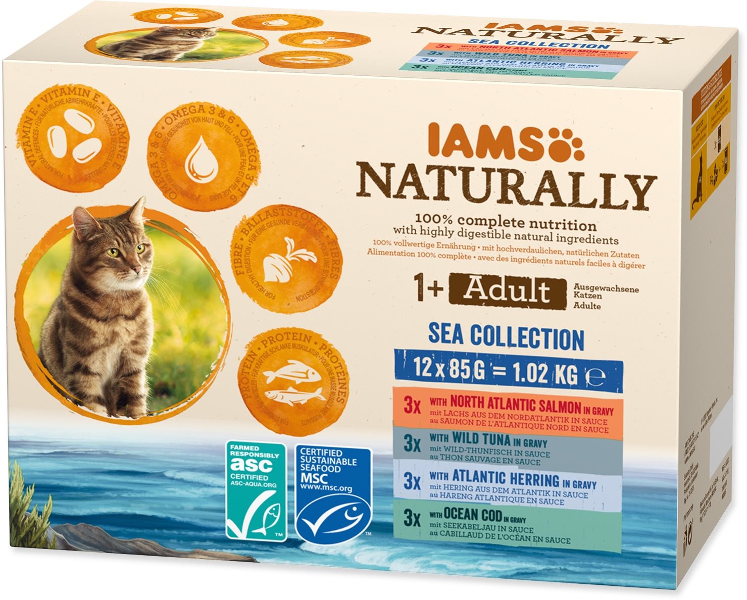 IAMS Naturally pre dospelé mačky s mäsom z morských rýb v omáčke 12 × 85 g