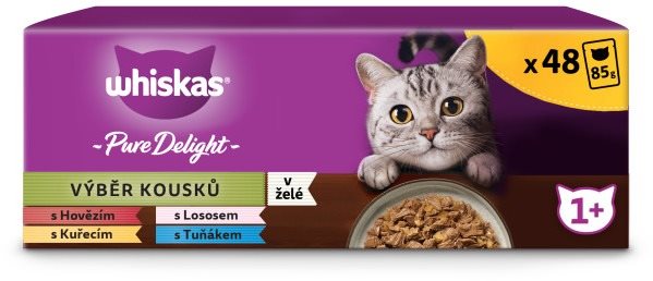 Whiskas Pure Delight kapsičky Výber kúskov v želé pre dospelé mačky 48× 85 g