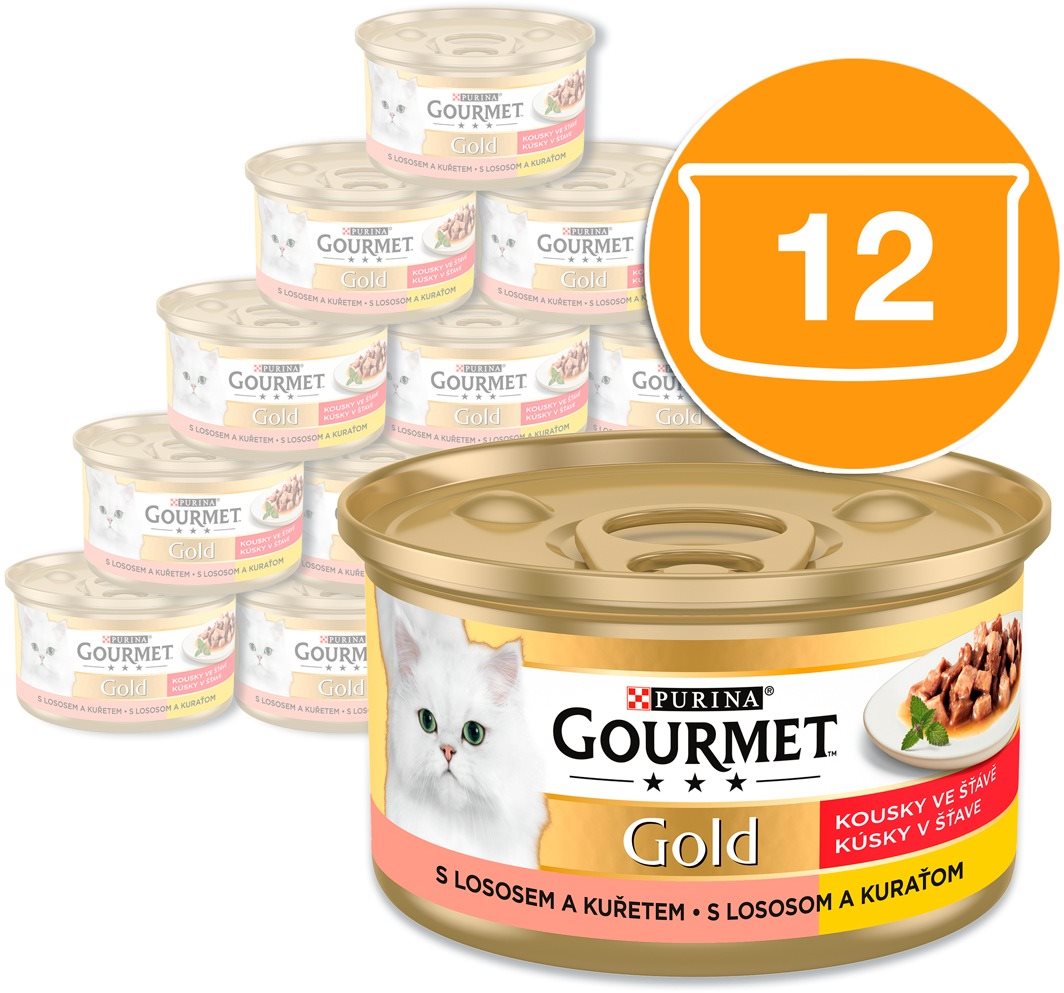Gourmet Gold konzervy pre mačky losos, kura 12× 85 g