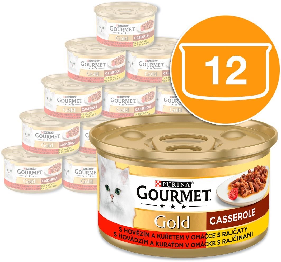 Gourmet Gold konzervy pre mačky hovädzie, kura v omáčke 12× 85 g
