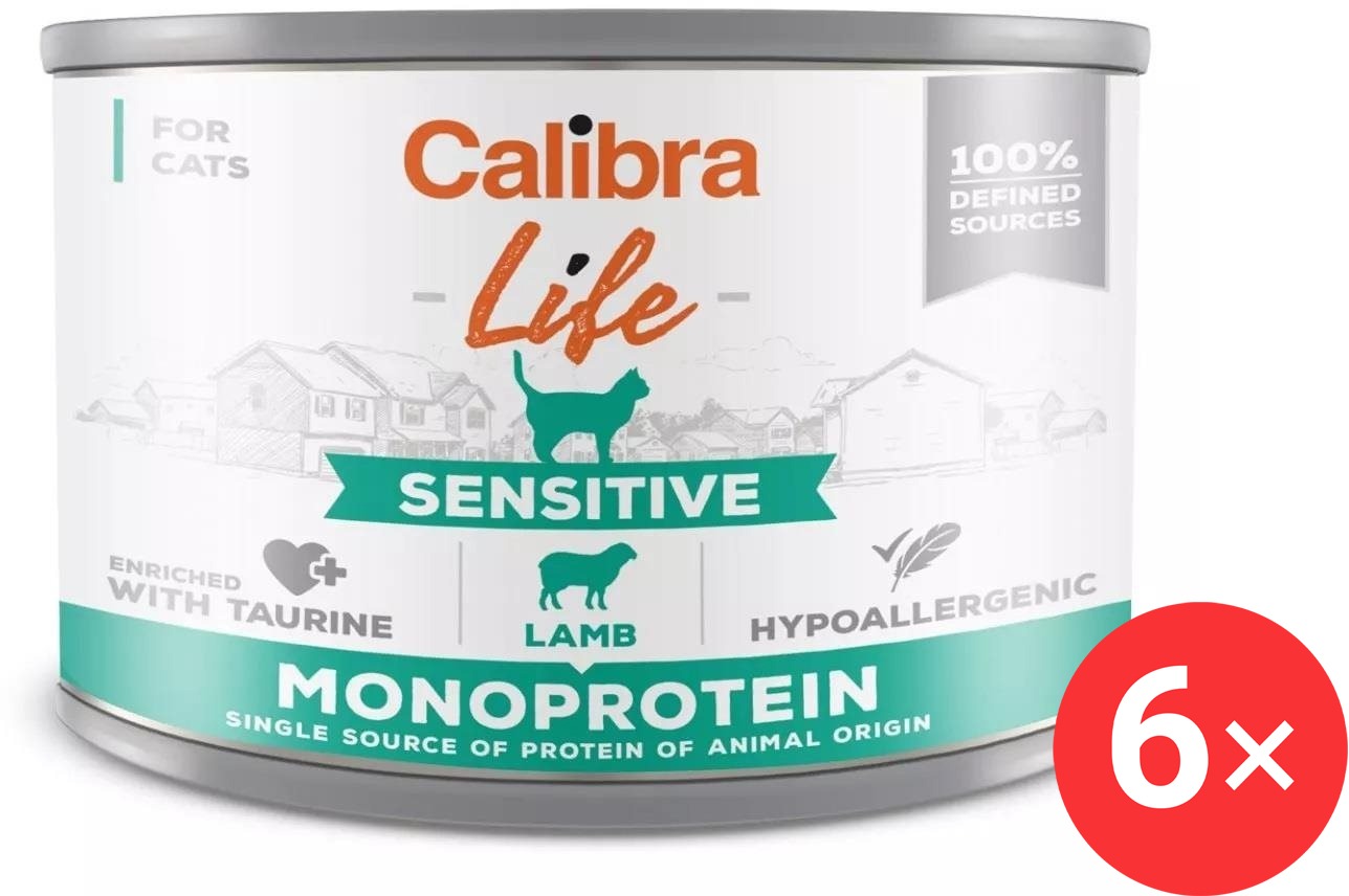 Calibra Cat Life konzerva pre mačky s citlivým zažívaním s jahňacinou 6× 200 g