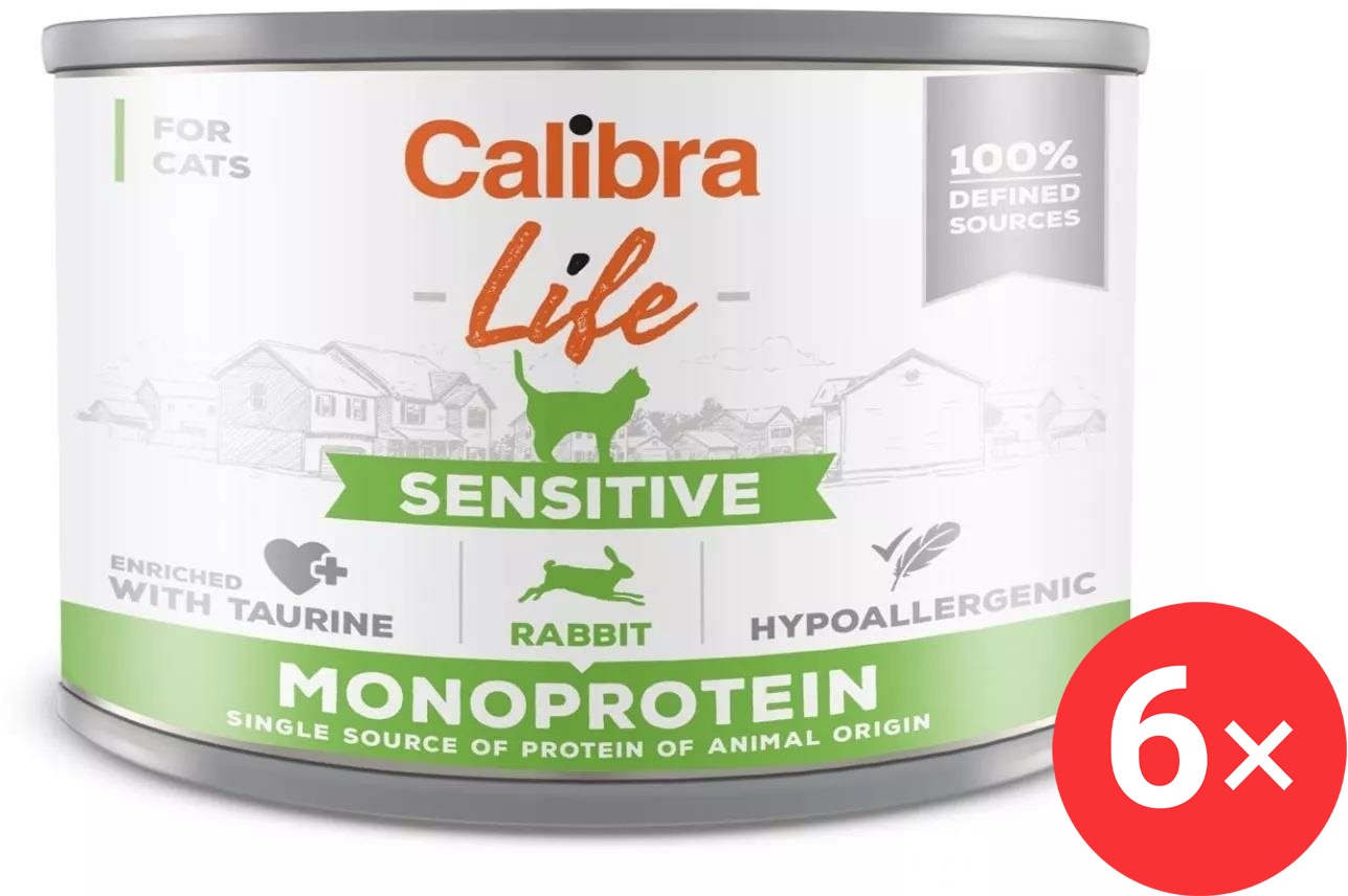 Calibra Cat Life konzerva pre mačky s citlivým zažívaním so zajacom 6× 200 g