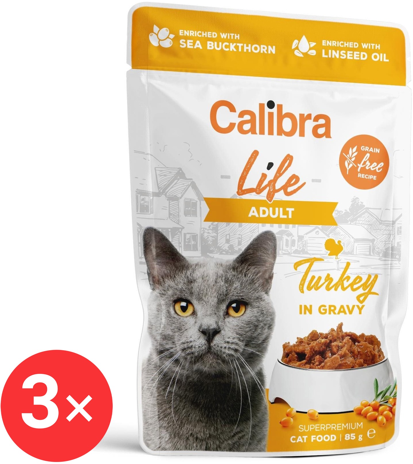 Calibra Cat Life kapsička pre dospelé mačky s morčacím v omáčke 3× 85 g