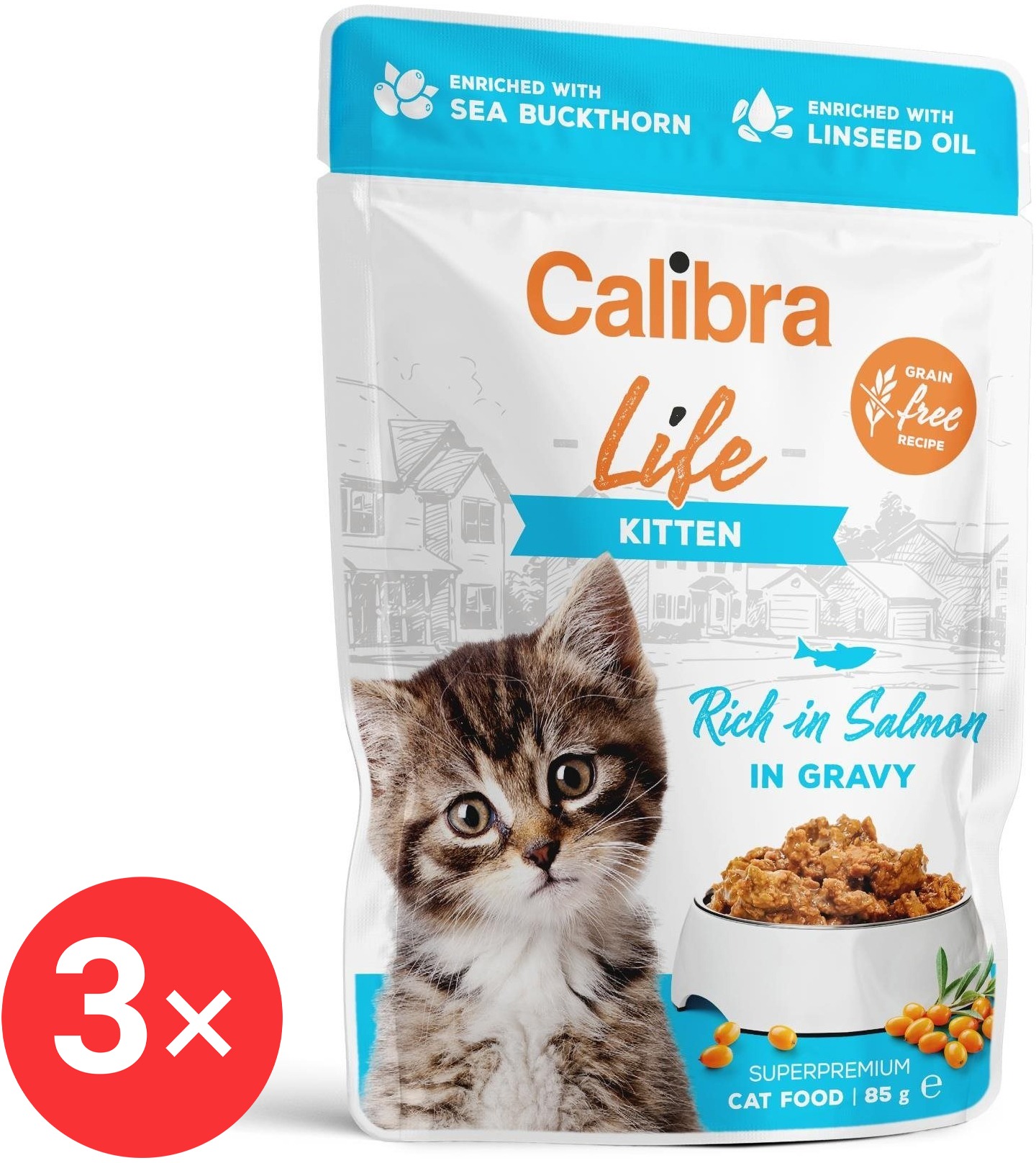 Calibra Cat Life Kapsička pre mačiatka s lososom v omáčke 3× 85 g
