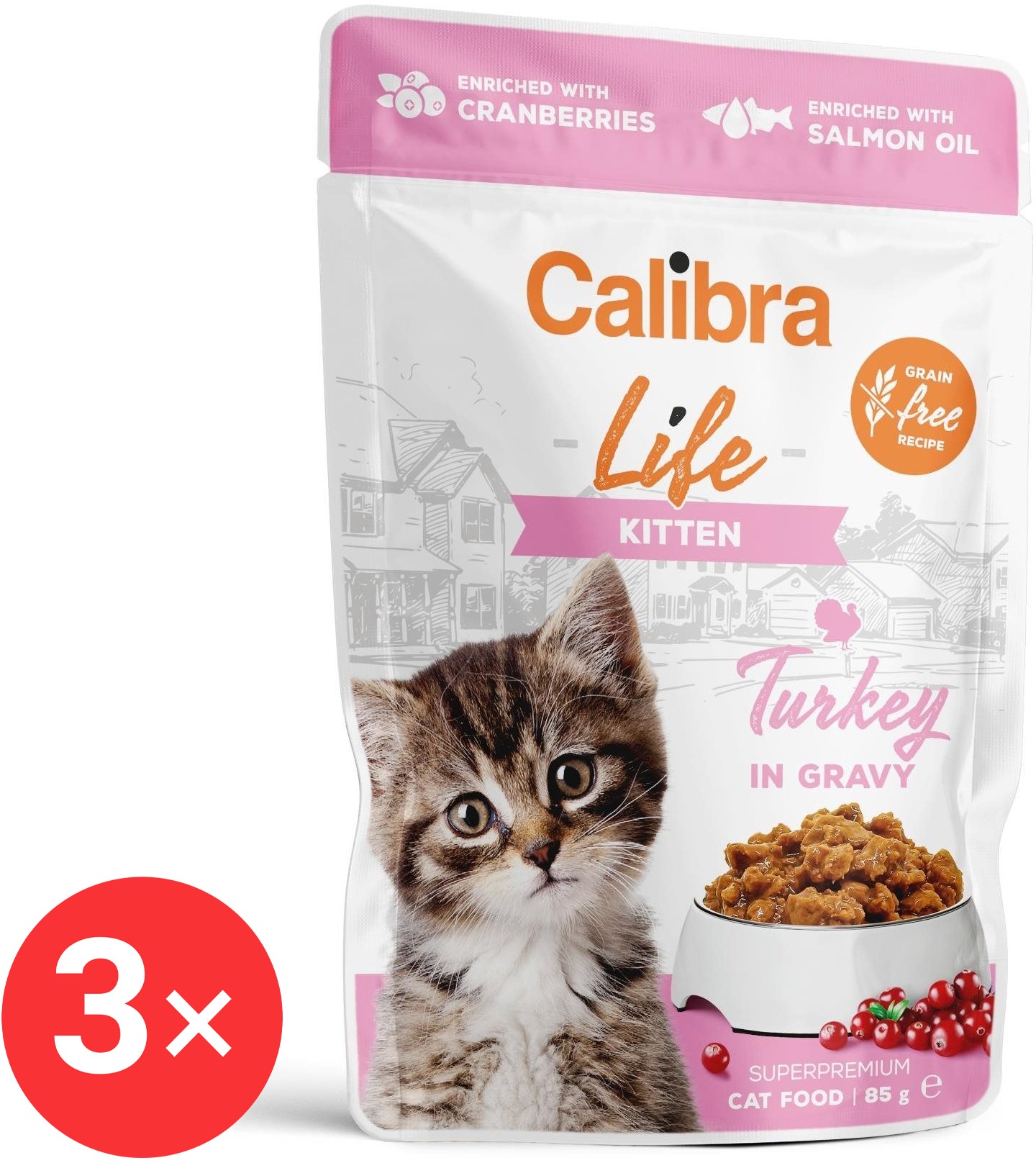 Calibra Cat Life kapsička pre mačiatka s morčacím v omáčke 3× 85 g