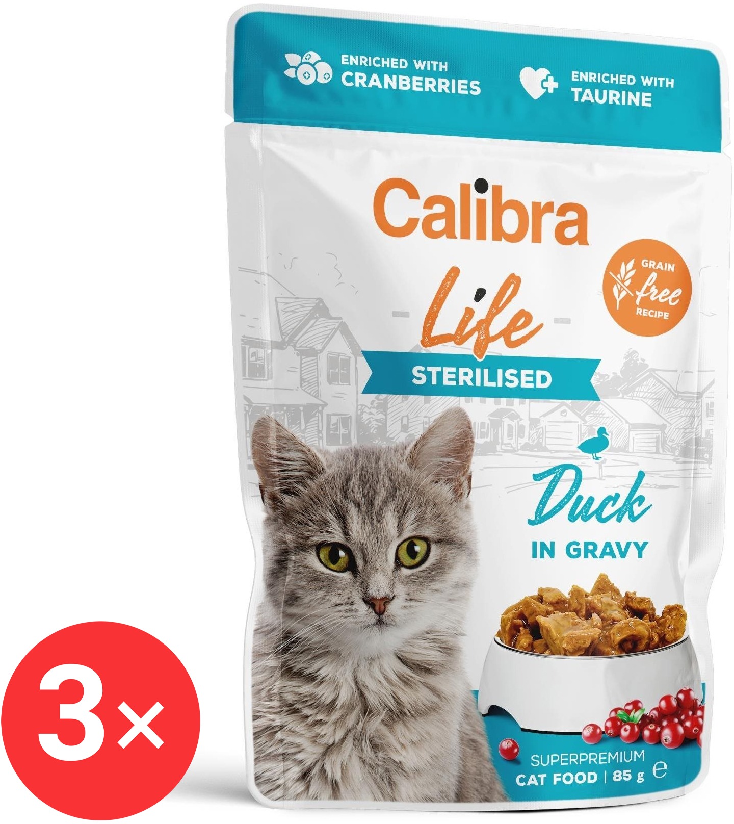 Calibra Cat Life kapsička pre kastrované mačky s kačacím v omáčke 3× 85 g