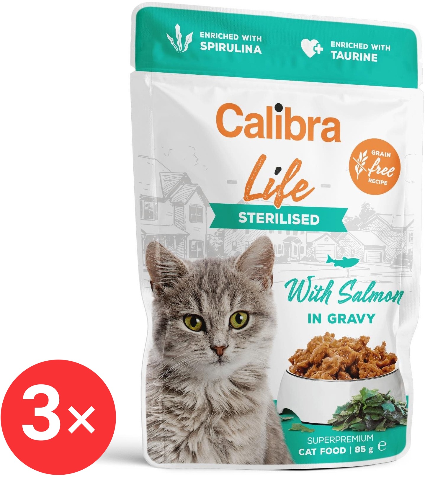 Calibra Cat Life kapsička pre kastrované mačky s lososom v omáčke 3× 85 g