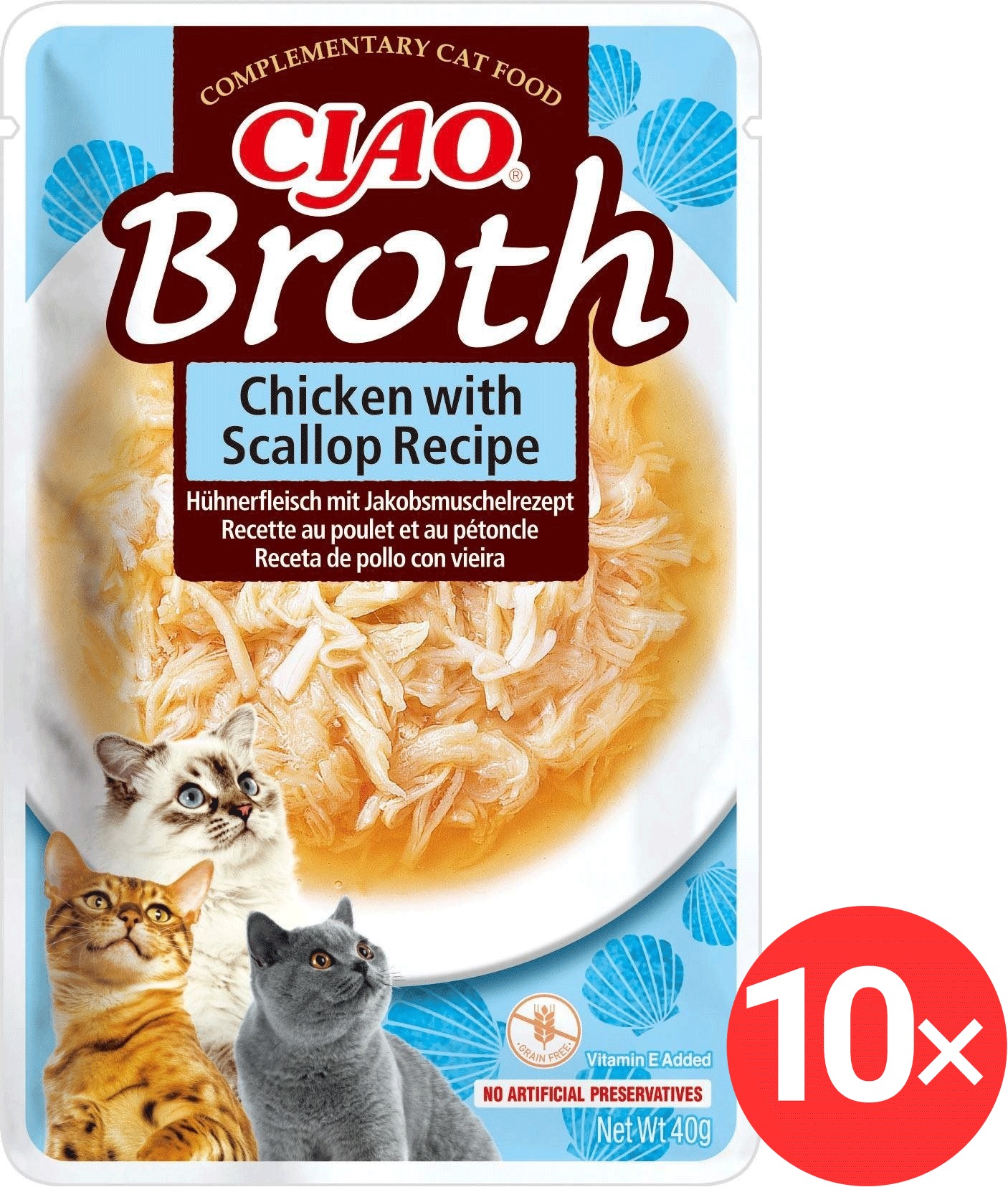 Ciao Churu Cat Broth Vývar kurací a hrebenatková receptúra 10× 40 g