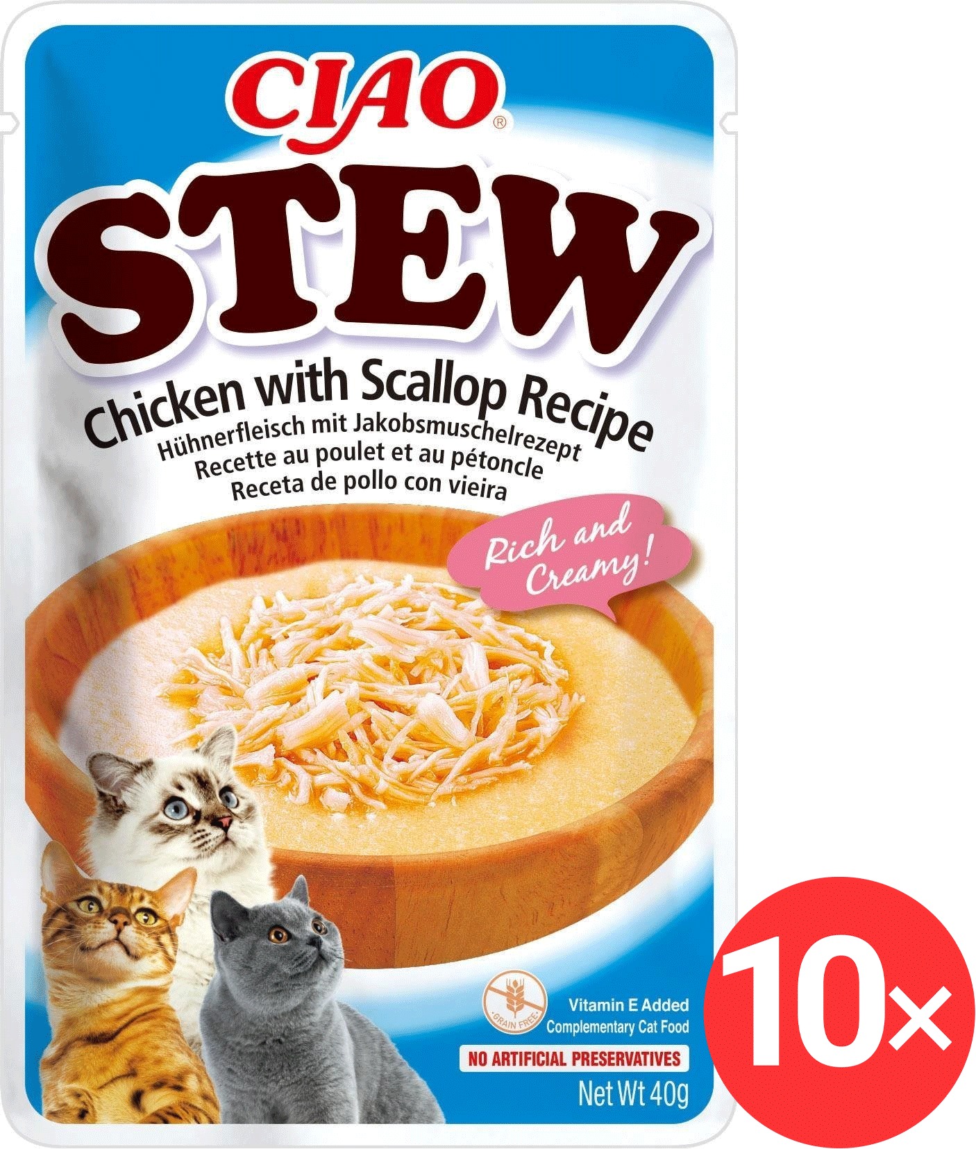 Ciao Churu Cat Stew kuracie a hrebenatka receptúra 10× 40 g