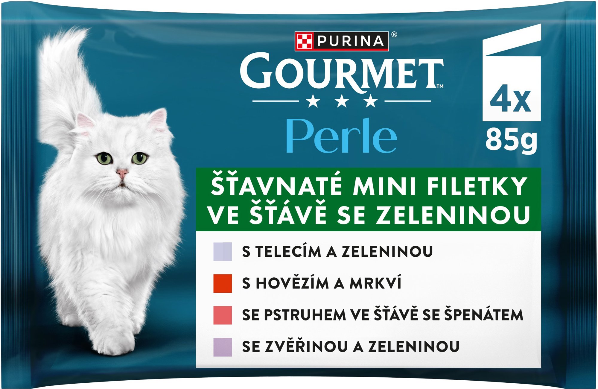 Gourmet Perle kapsičky pre mačky teľacie, zverina, hovädzie, pstruh v šťave 4× 85 g