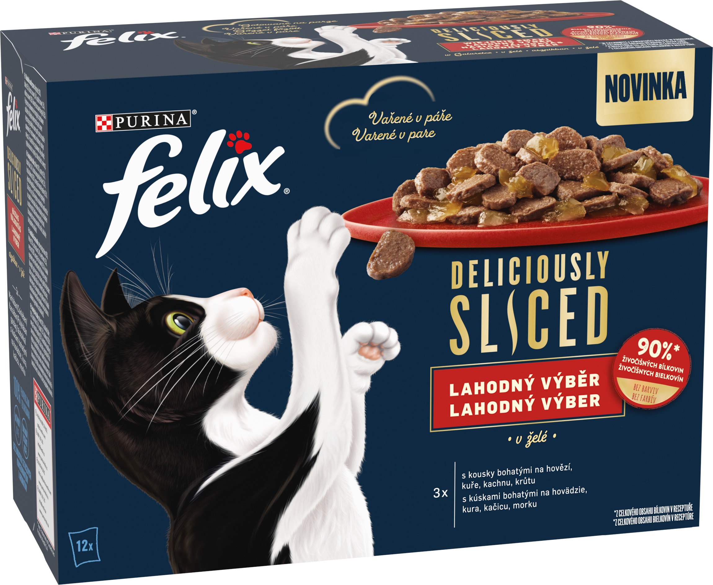 Felix Deliciously Sliced kapsičky pre mačky hovädzie, kura, kačica, morka v želé 12× 80 g