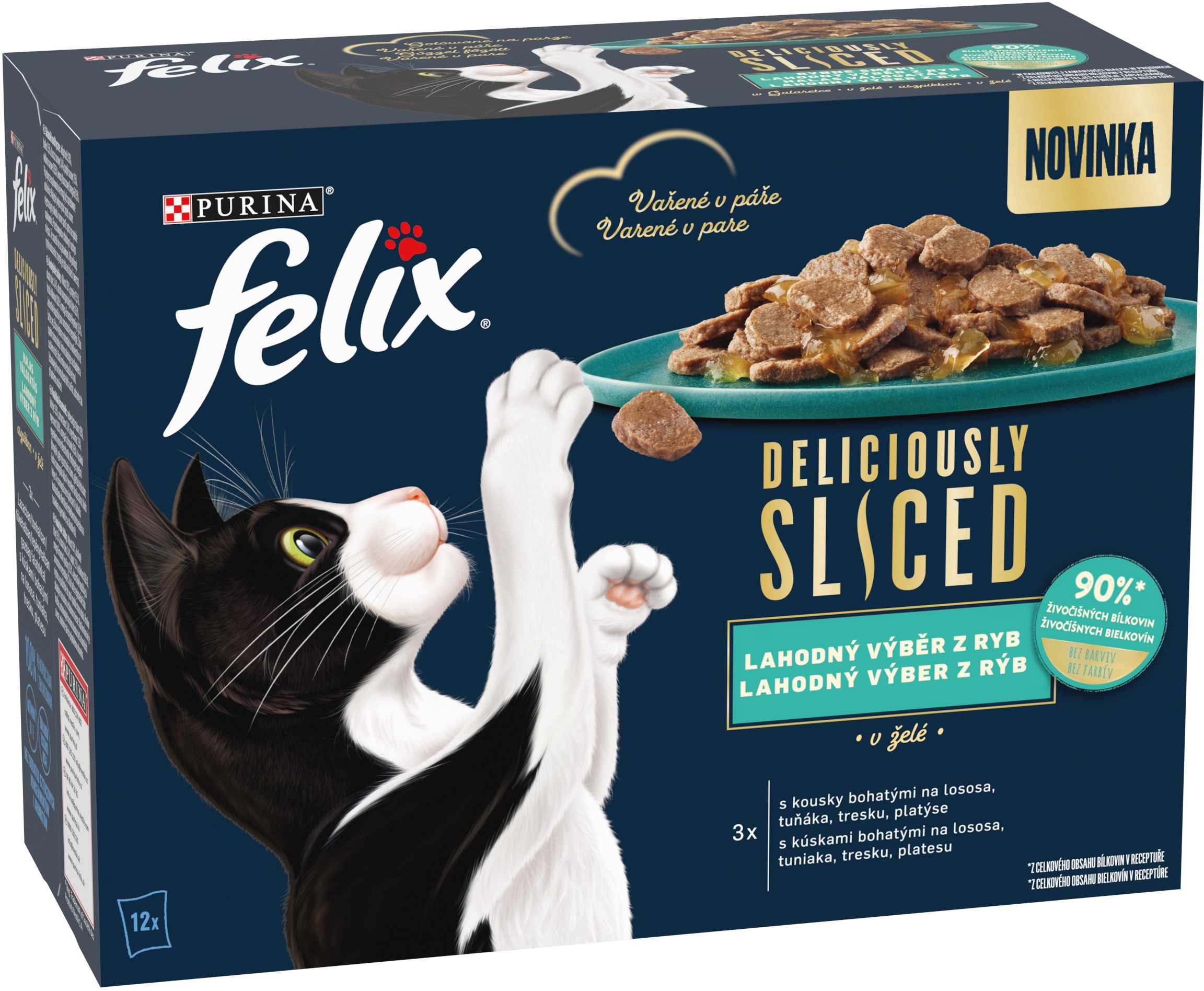 Felix Deliciously Sliced kapsičky pre mačky losos, tuniak, treska, platesa v želé 12× 80 g