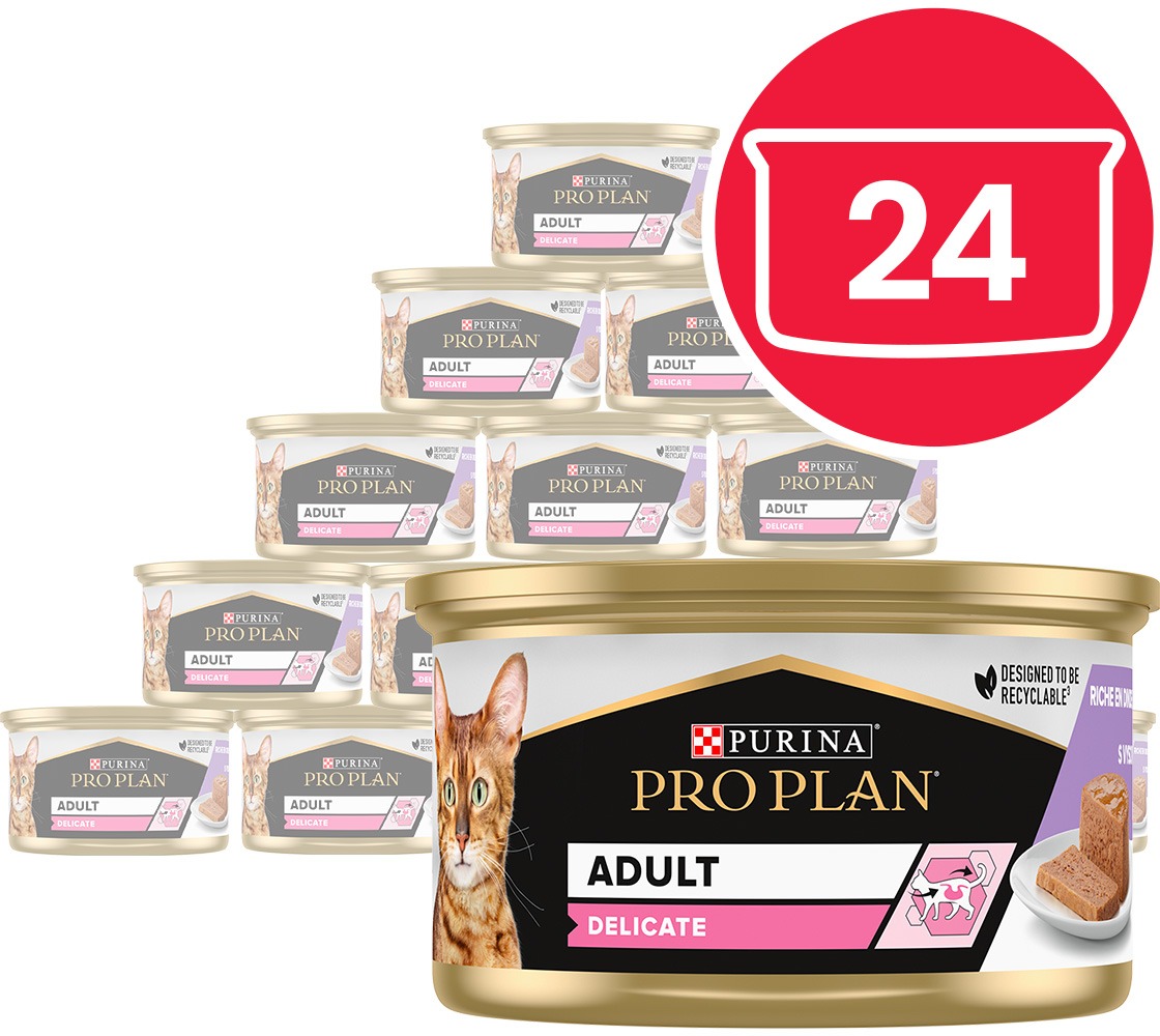 PRO PLAN Delicate Digestion konzervy pre mačky morka paštéta 24× 85 g