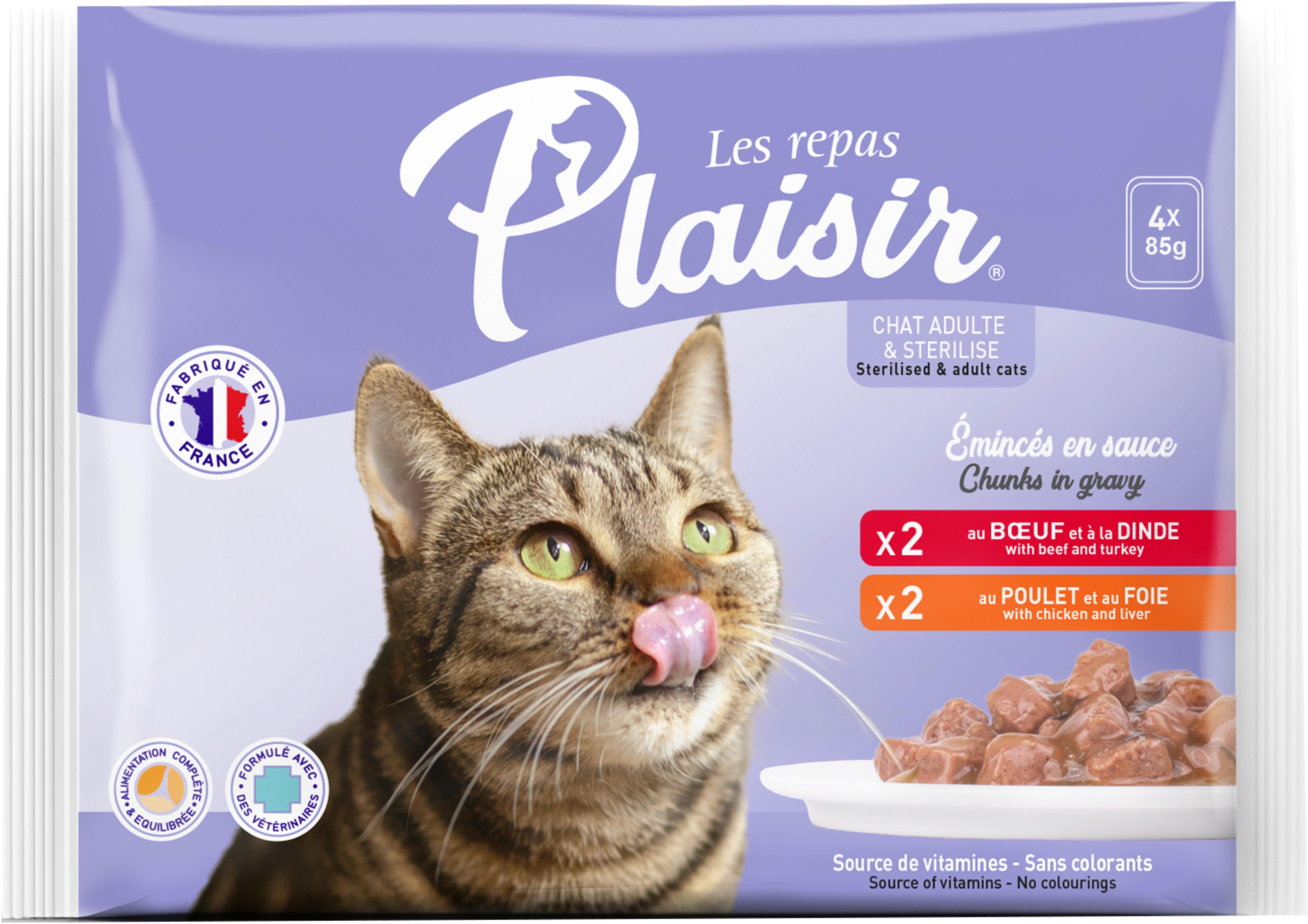 Plaisir cat MULTIPACK 4× 85 g/2× hovädzie + 2× kuracie