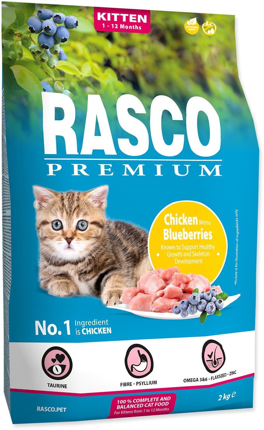 Rasco Premium Granule Kitten kuracie s čučoriedkou 2 kg