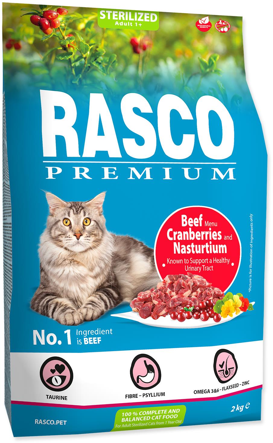 Rasco Premium Granuly Sterilized hovädzie s brusnicou a kapucínkou 2 kg