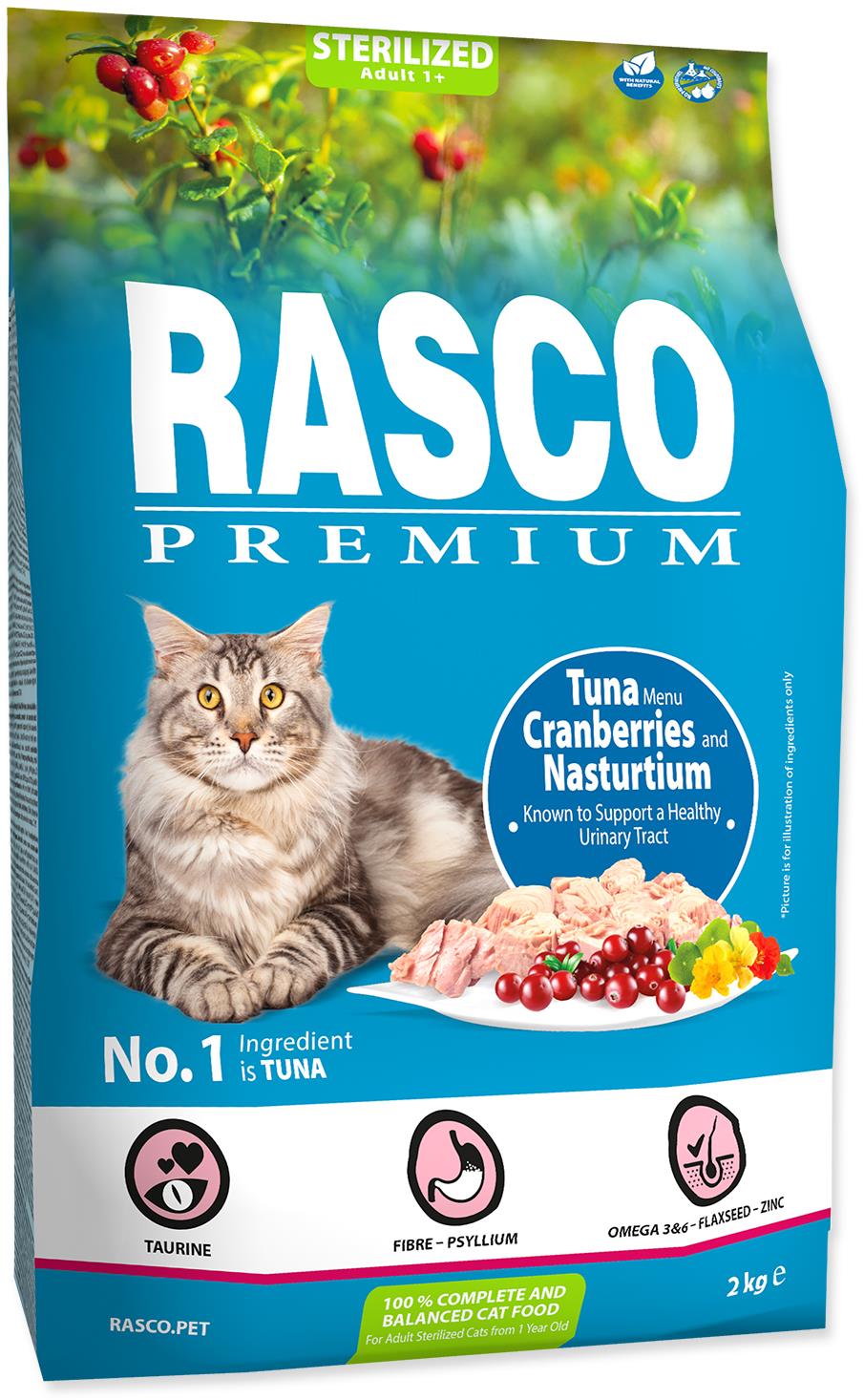Rasco Premium Granule Sterilized tuniak s brusnicou a kapucínkou 2 kg