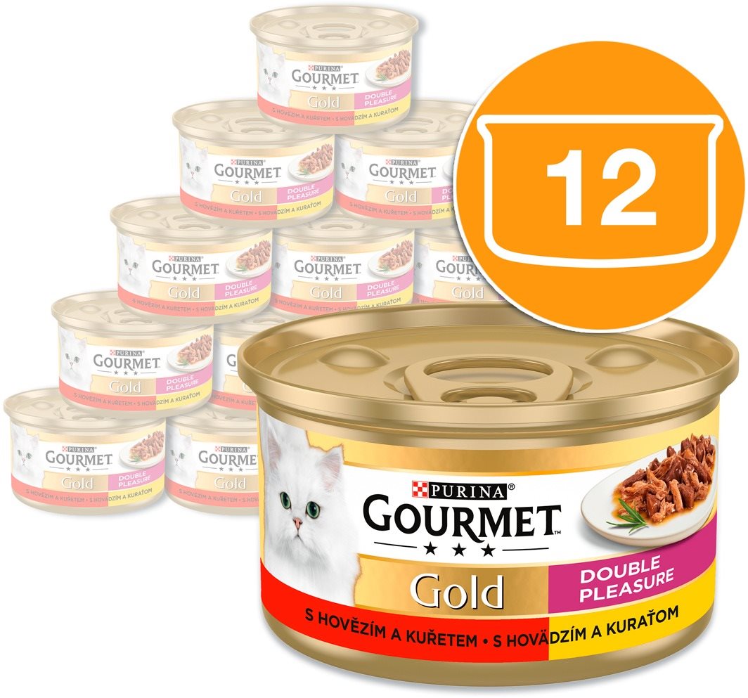 Gourmet Gold konzervy pre mačky hovädzie, kura 12× 85 g