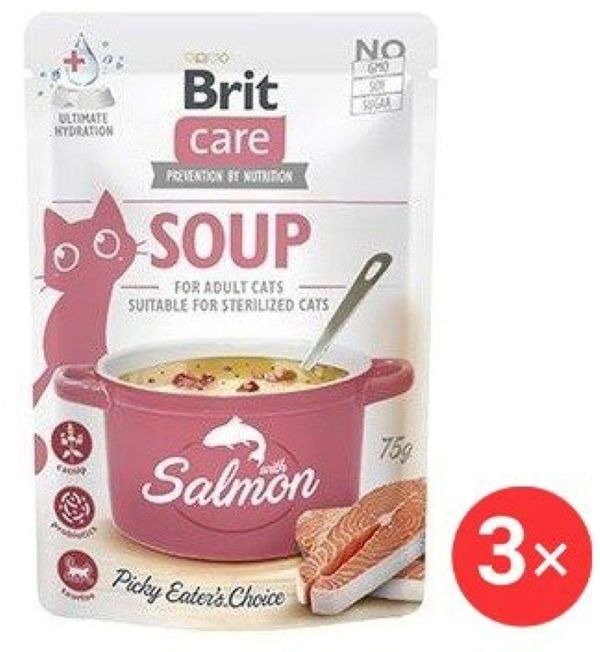 Brit Care Cat Polievka s lososom 3 × 75 g