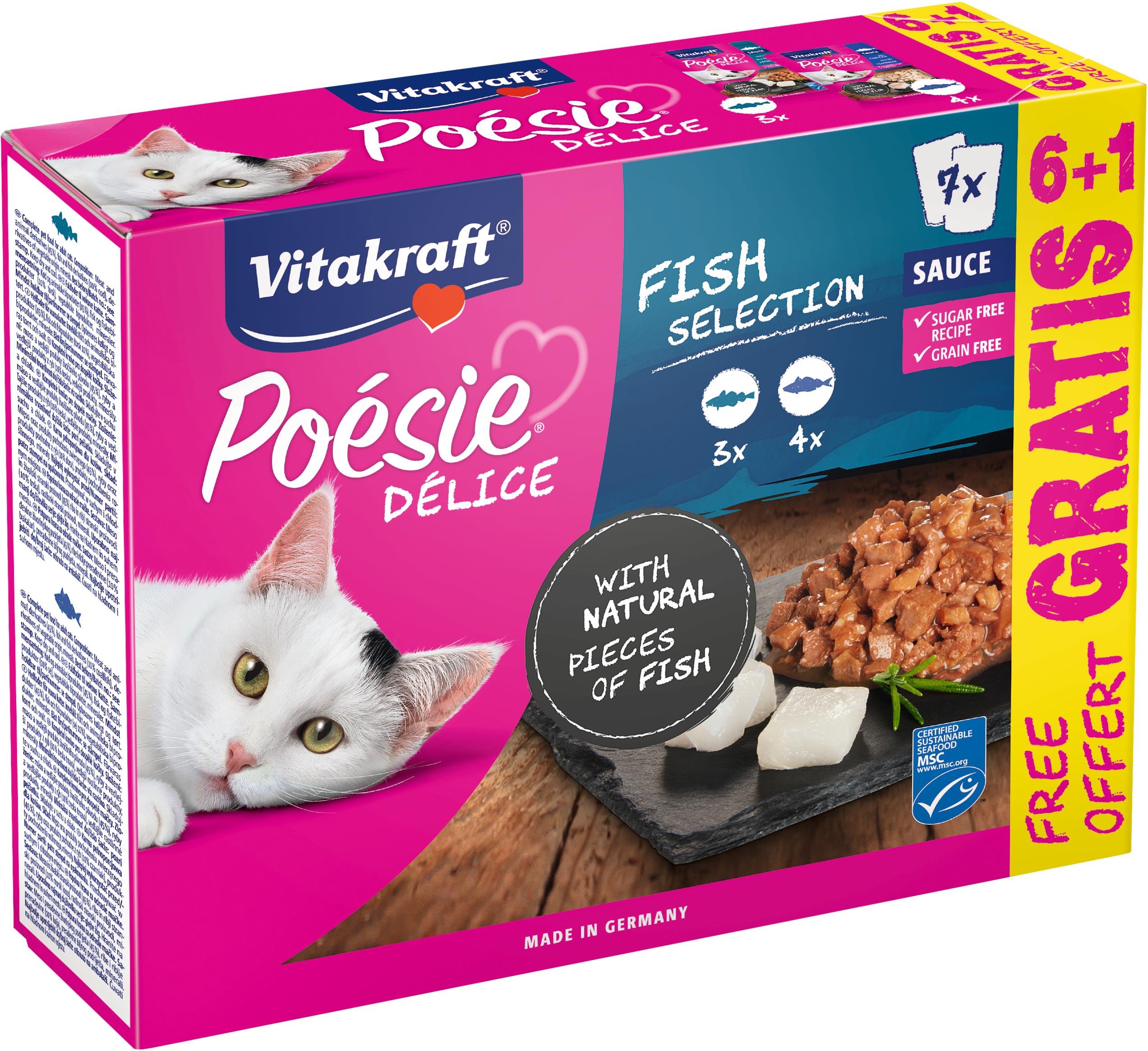 Vitakraft Cat mokré krmivo Poésie® Délice Fish Selection Multipack, rybí mix v omáčke 6 + 1 zadarmo