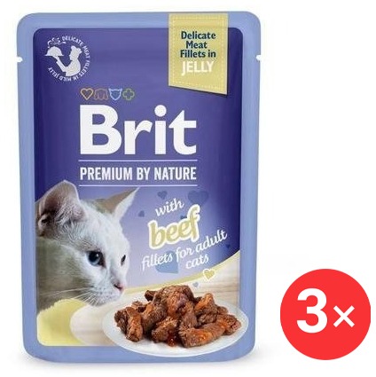 Brit Premium by Nature Cat Delicate Fillets in Jelly with Beef 3× 85 g