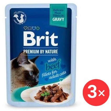 Brit Premium by Nature Cat Delicate Fillets in Gravy with Beef 3× 85 g